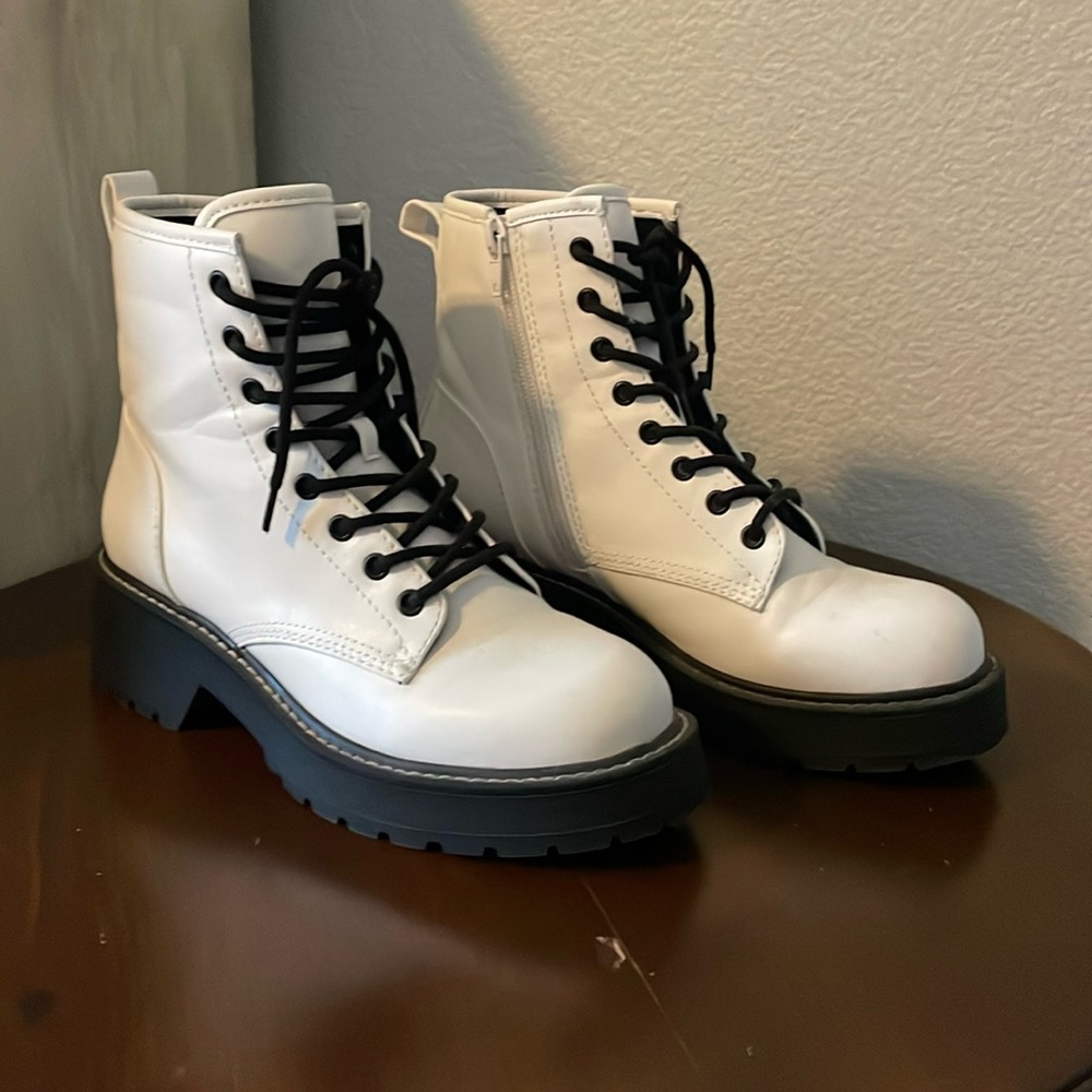 New White Lace Up Combat Boots